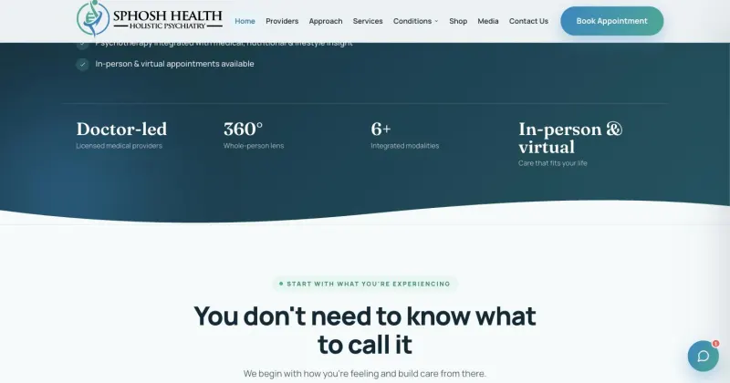 Sphosh Health website section highlighting doctor-led, in-person and virtual care